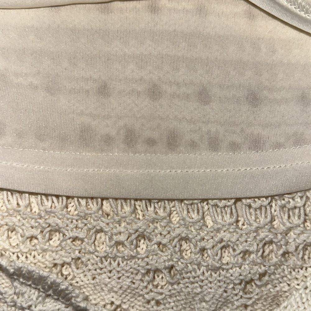 UT XL Cream Openwork Midi Sweater Crochet Knit Scalloped Drawstring Skirt - Picture 14 of 16